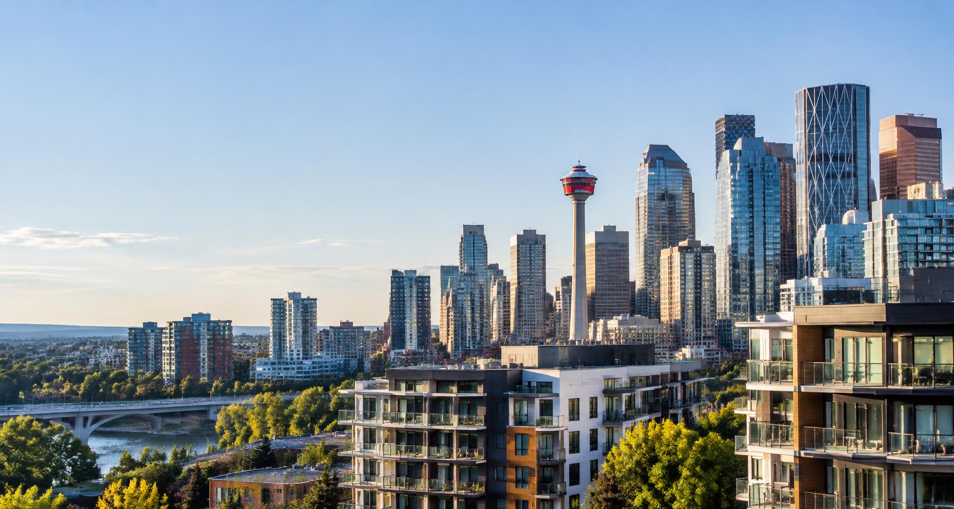 Calgary skyline and residential properties